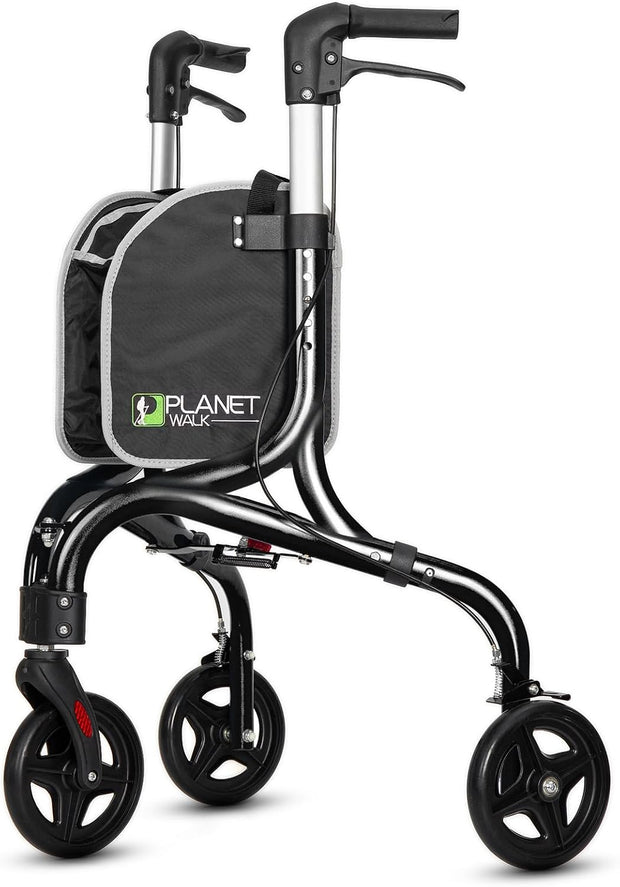 DEMO/ Planetwalk Premium 3 Wheel Rollator Walker for Seniors - Ultra Lightweight Foldable Walker for Elderly, Aluminum Three Wheel Mobility Aid, Black