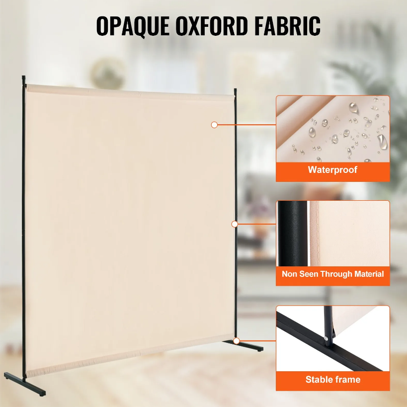 VEVOR 6FT Room Divider Single Panel Fabric Room Screen for Office Bedroom Beige