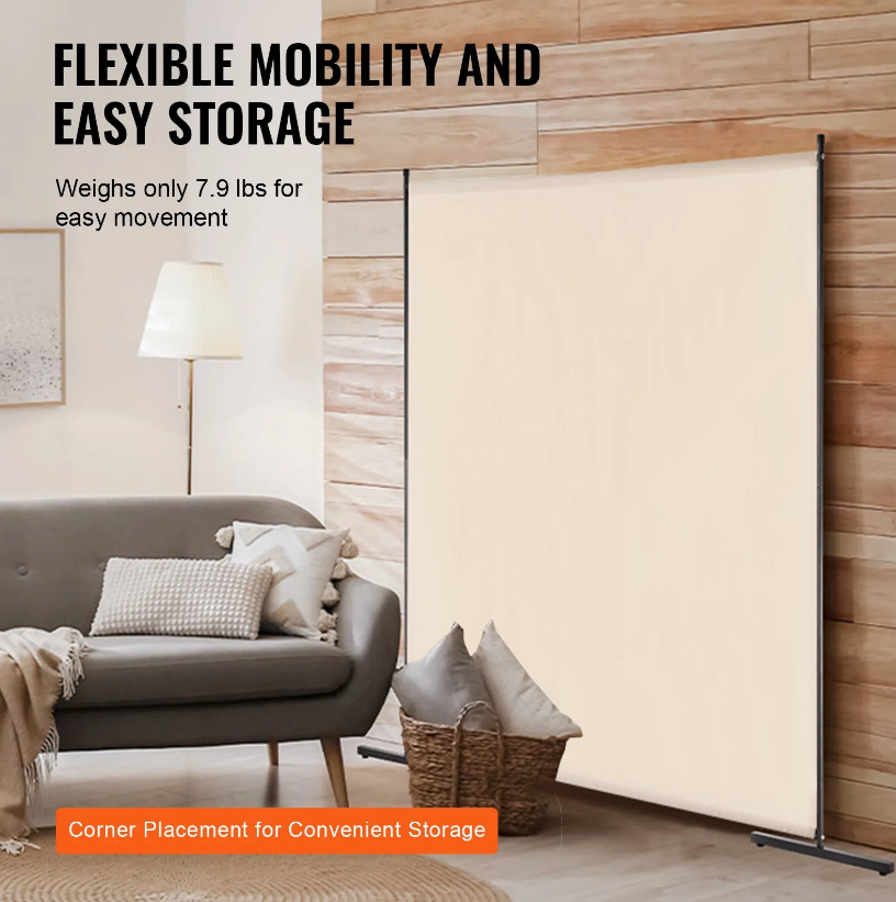 VEVOR 6FT Room Divider Single Panel Fabric Room Screen for Office Bedroom Beige