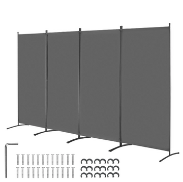 VEVOR Room Divider 4 Panels Fabric Room Privacy Screen for Office Bedroom Grey