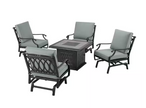 St. Charles 5-Piece Metal Outdoor Patio Fire Pit / Table Seating Set Performance Acrylic Mist Cushions