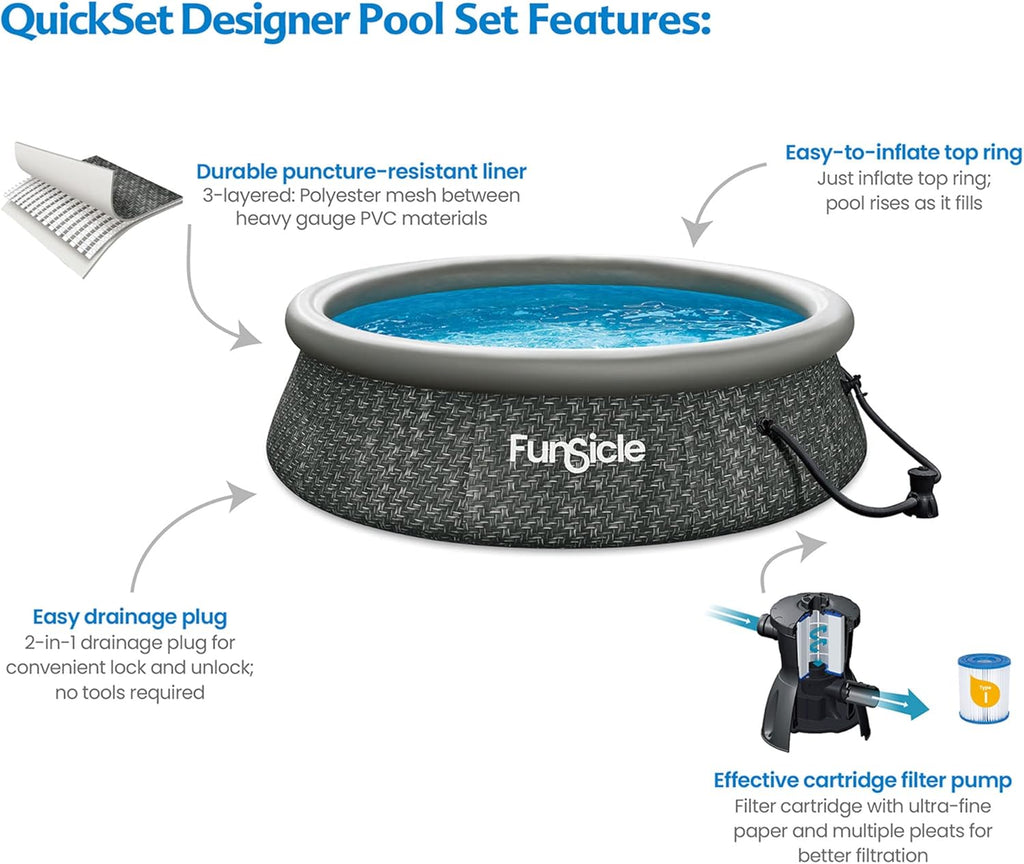 Funsicle 10' x 30'' QuickSet Ring Top Above Ground Swimming Pool, Herringbone,(P1A01030A)
