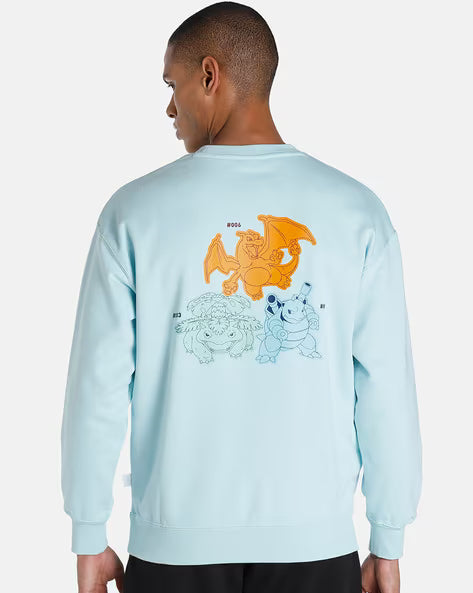 PUMA × Pokémon: Venusaur, Charizard & Blastoise Light Aqua Fleece Relaxed Fit Crew Neck Sweatshirt - Adult