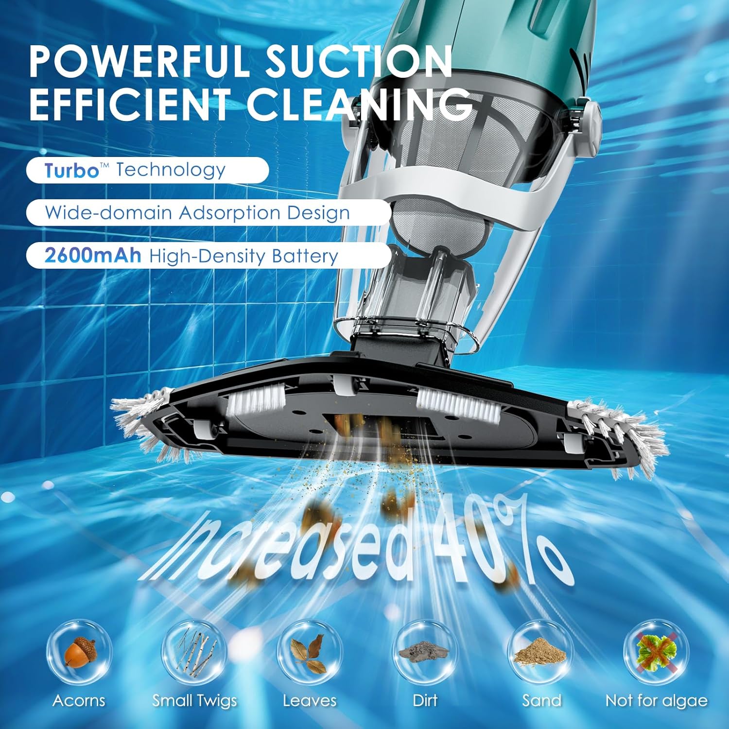 Ant-Link Pool Vacuum for Above Ground & Inground Pools, Rechargeable Cordless Handheld Pool Vacuum Cleaner, 80 Mins Runtime, Effortlessly Cleans Debris Underwater