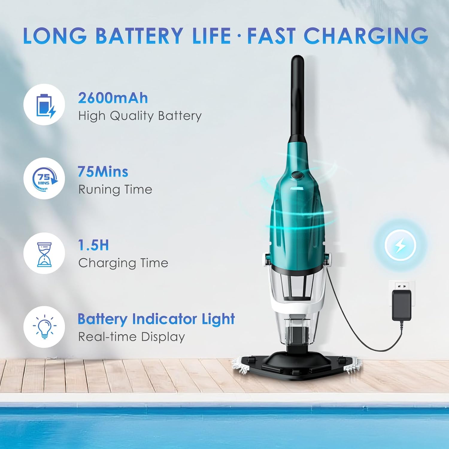 Ant-Link Pool Vacuum for Above Ground & Inground Pools, Rechargeable Cordless Handheld Pool Vacuum Cleaner, 80 Mins Runtime, Effortlessly Cleans Debris Underwater