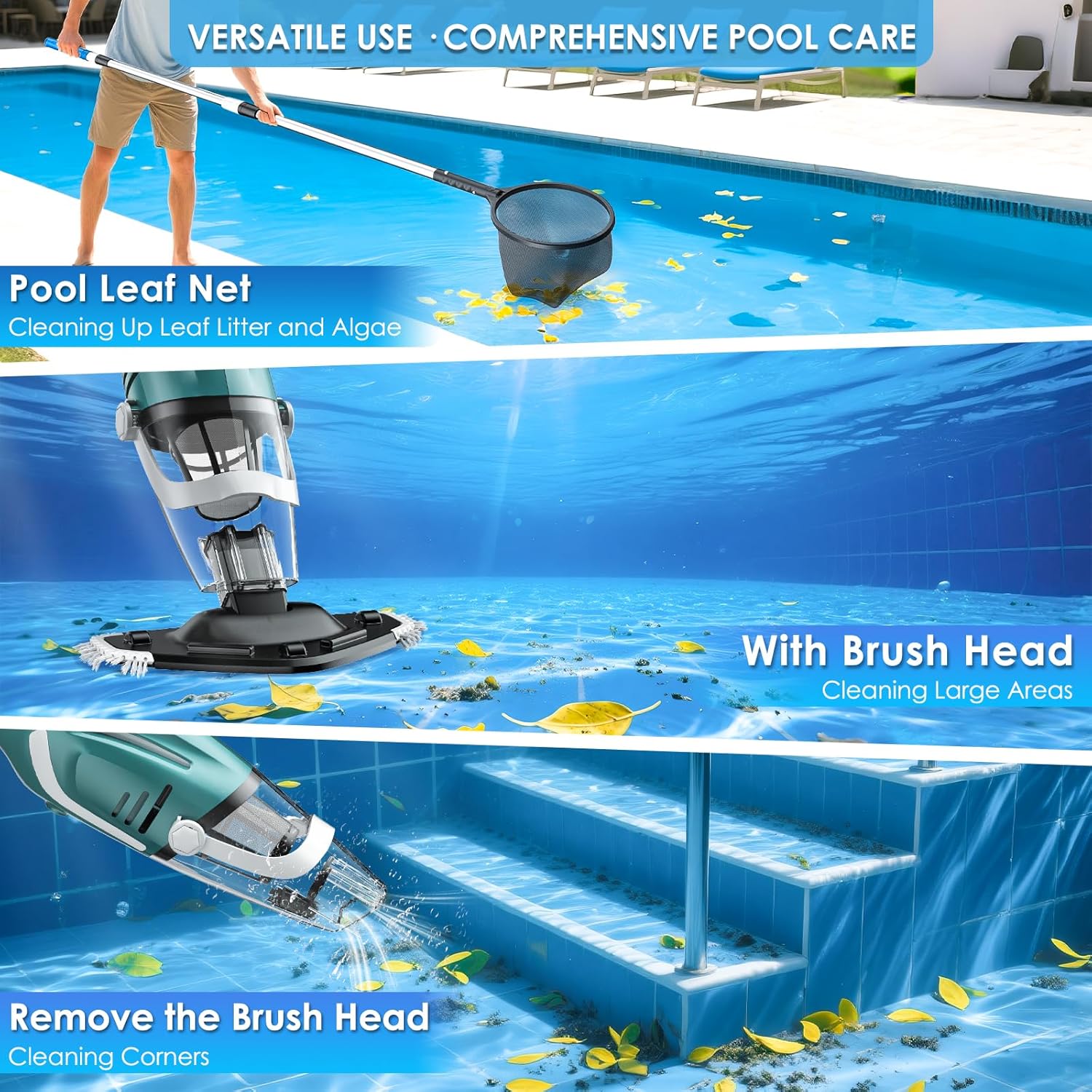 Ant-Link Pool Vacuum for Above Ground & Inground Pools, Rechargeable Cordless Handheld Pool Vacuum Cleaner, 80 Mins Runtime, Effortlessly Cleans Debris Underwater