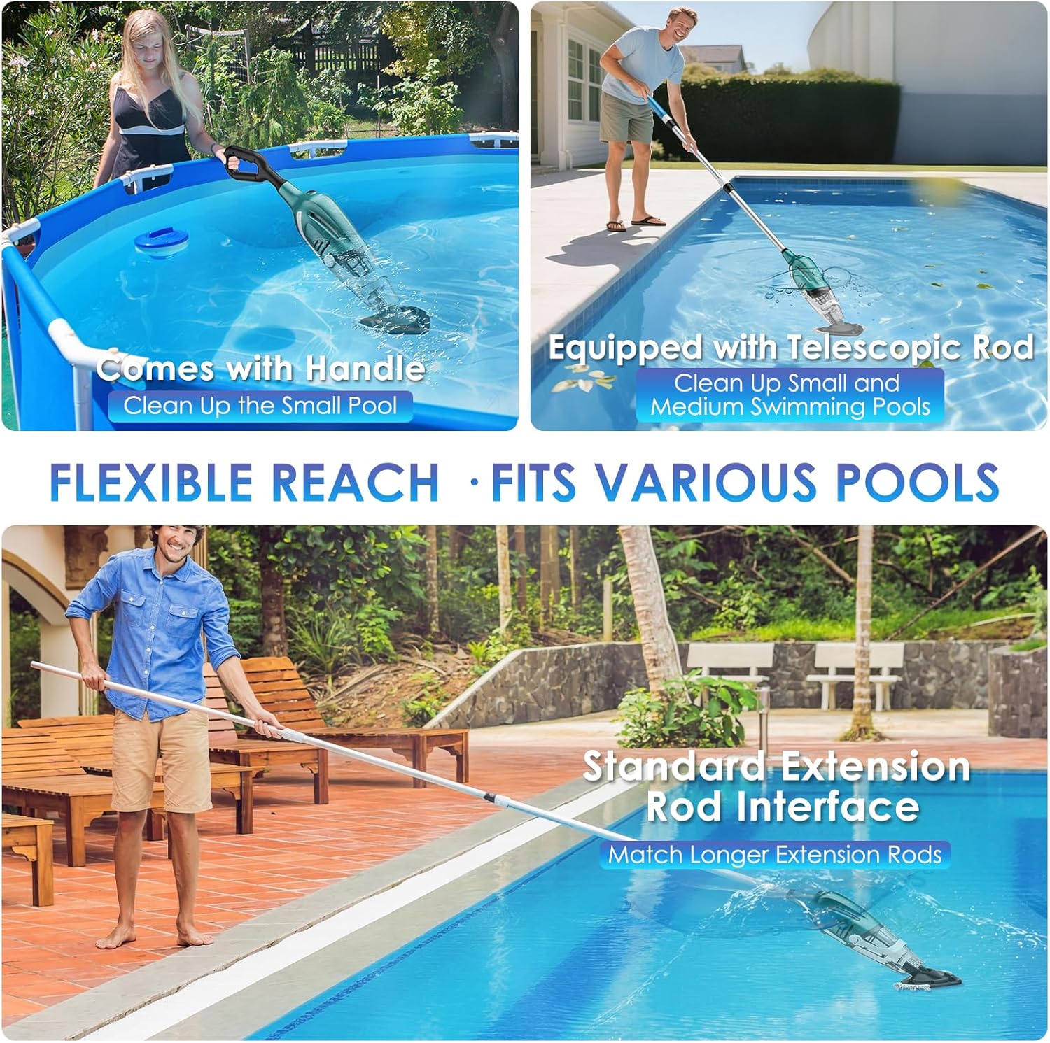 Ant-Link Pool Vacuum for Above Ground & Inground Pools, Rechargeable Cordless Handheld Pool Vacuum Cleaner, 80 Mins Runtime, Effortlessly Cleans Debris Underwater