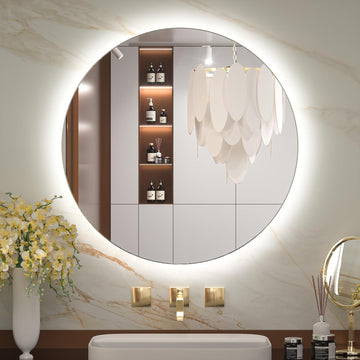 LED Round Bathroom Mirror 24 Inch Backlit Mirror Bathroom Lighted Mirror Dimmable Circle Mirror