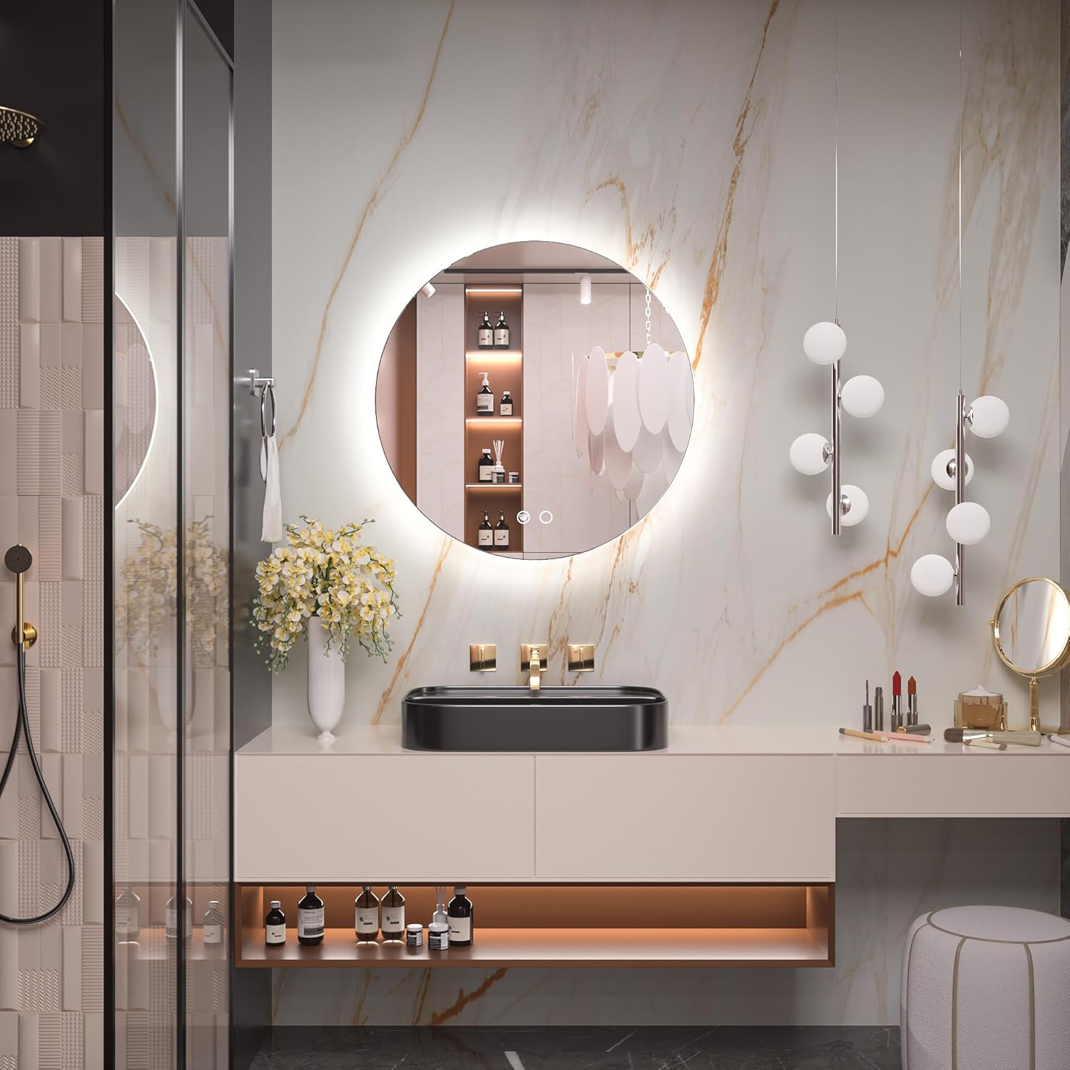LED Round Bathroom Mirror 24 Inch Backlit Mirror Bathroom Lighted Mirror Dimmable Circle Mirror