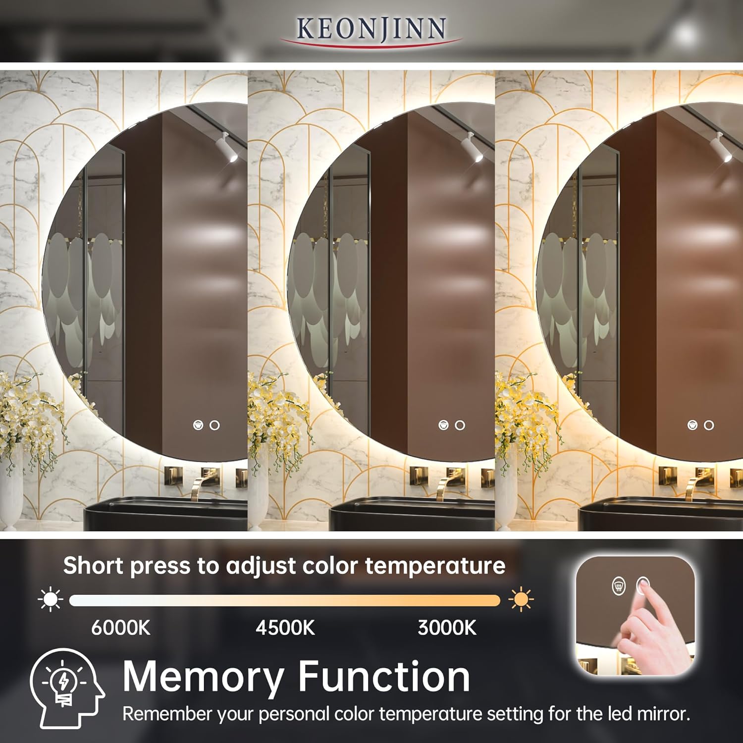 LED Round Bathroom Mirror 24 Inch Backlit Mirror Bathroom Lighted Mirror Dimmable Circle Mirror