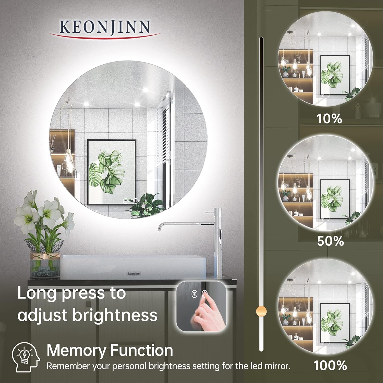 LED Round Bathroom Mirror 24 Inch Backlit Mirror Bathroom Lighted Mirror Dimmable Circle Mirror