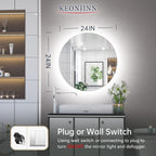 LED Round Bathroom Mirror 24 Inch Backlit Mirror Bathroom Lighted Mirror Dimmable Circle Mirror