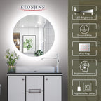 LED Round Bathroom Mirror 24 Inch Backlit Mirror Bathroom Lighted Mirror Dimmable Circle Mirror