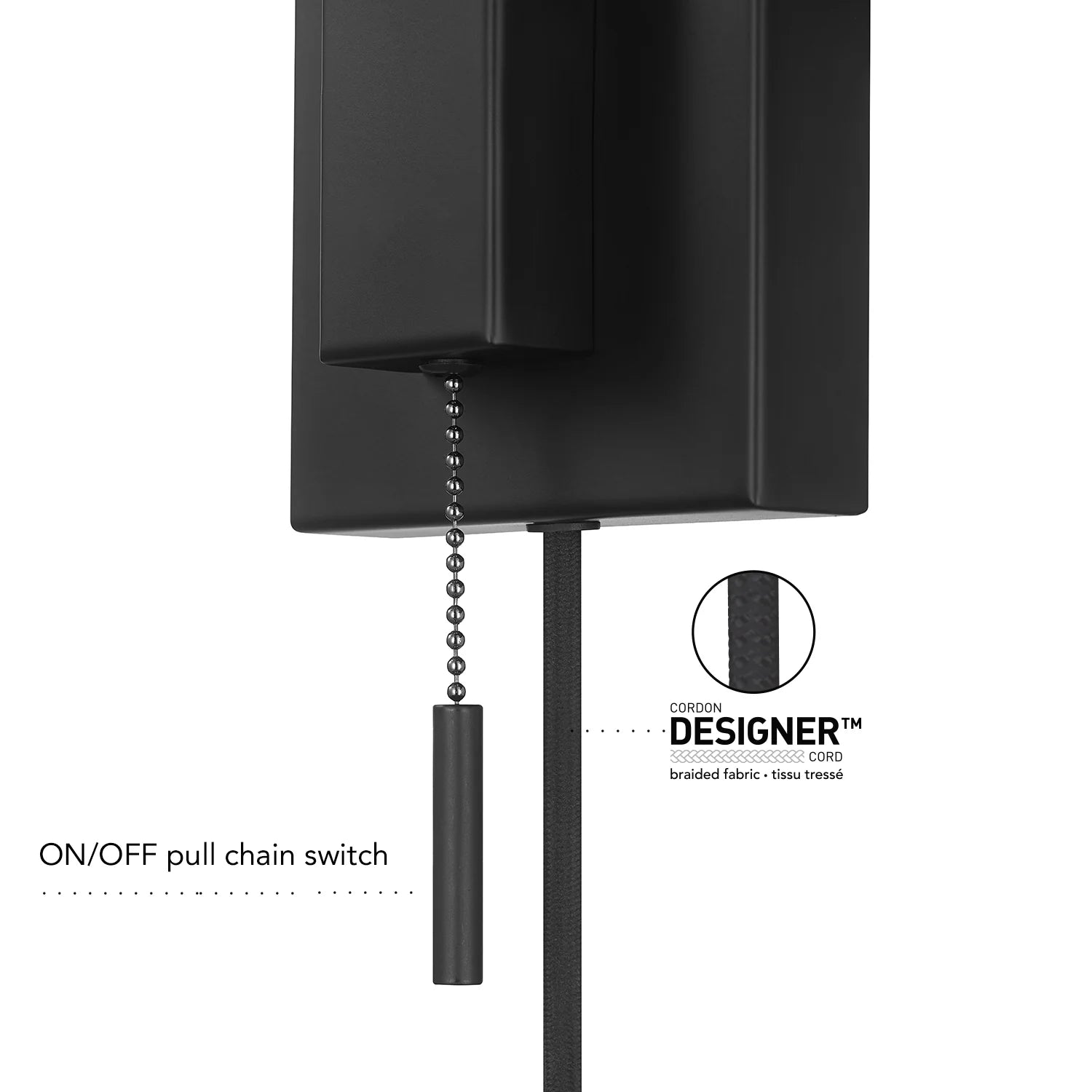 NEW/OPEN BOX Everett Matte Black Swing Arm Plug-In  Wall Sconce with White Fabric Shade