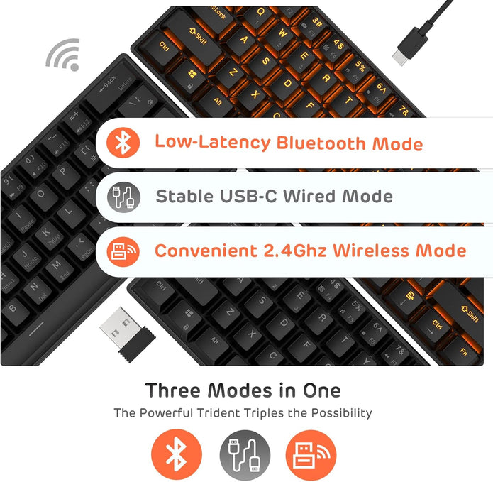 RK ROYAL KLUDGE RK61 Wireless 60% Triple Mode BT5.0/2.4G/USB-C Mechanical Keyboard, 61 Keys Bluetooth Mechanical Keyboard, Compact Gaming Keyboard with Software (Hot Swappable Blue Switch, Black)