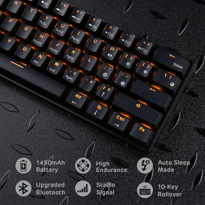 RK ROYAL KLUDGE RK61 Wireless 60% Triple Mode BT5.0/2.4G/USB-C Mechanical Keyboard, 61 Keys Bluetooth Mechanical Keyboard, Compact Gaming Keyboard with Software (Hot Swappable Blue Switch, Black)