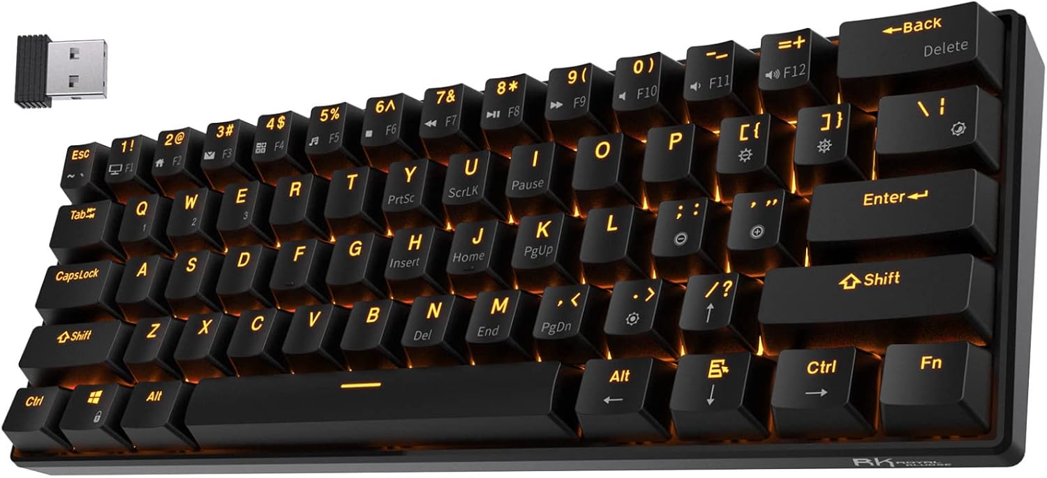 RK ROYAL KLUDGE RK61 Wireless 60% Triple Mode BT5.0/2.4G/USB-C Mechanical Keyboard, 61 Keys Bluetooth Mechanical Keyboard, Compact Gaming Keyboard with Software (Hot Swappable Blue Switch, Black)