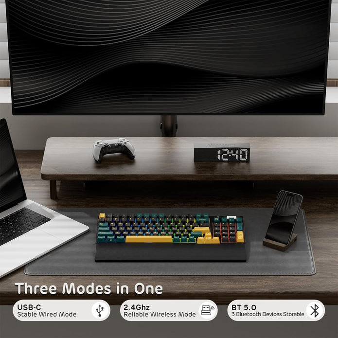RK ROYAL KLUDGE RK96 RGB Limited Ed, 90% 96 Keys Wireless Triple Mode BT5.0/2.4G/USB-C Hot Swappable Mechanical Keyboard w/Wrist Rest, Software Support, Linear Viridian Switches, MARRS Green