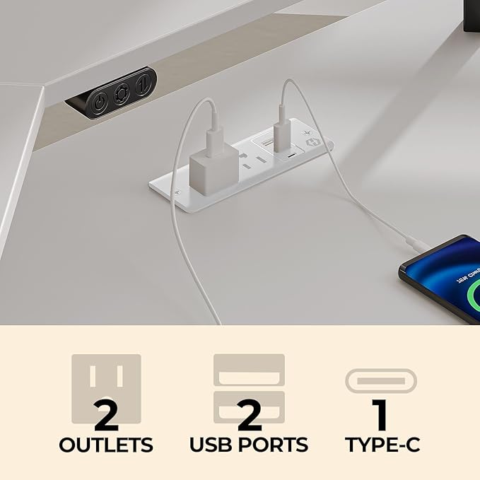 Rolanstar Computer Desk 53" with Power Outlets USB Ports & LED Strip, Reversible L Shaped Desk