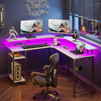 Rolanstar Computer Desk 53" with Power Outlets USB Ports & LED Strip, Reversible L Shaped Desk