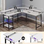 Rolanstar Computer Desk 53" with Power Outlets USB Ports & LED Strip, Reversible L Shaped Desk