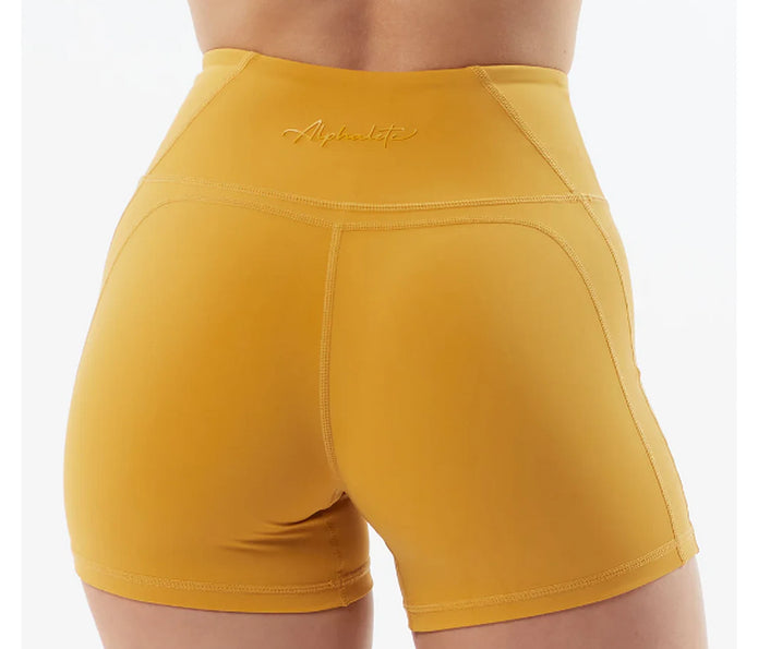 NEW Alphalete Womens Pulse Surge Short - Exotic Yellow (277592) Size S