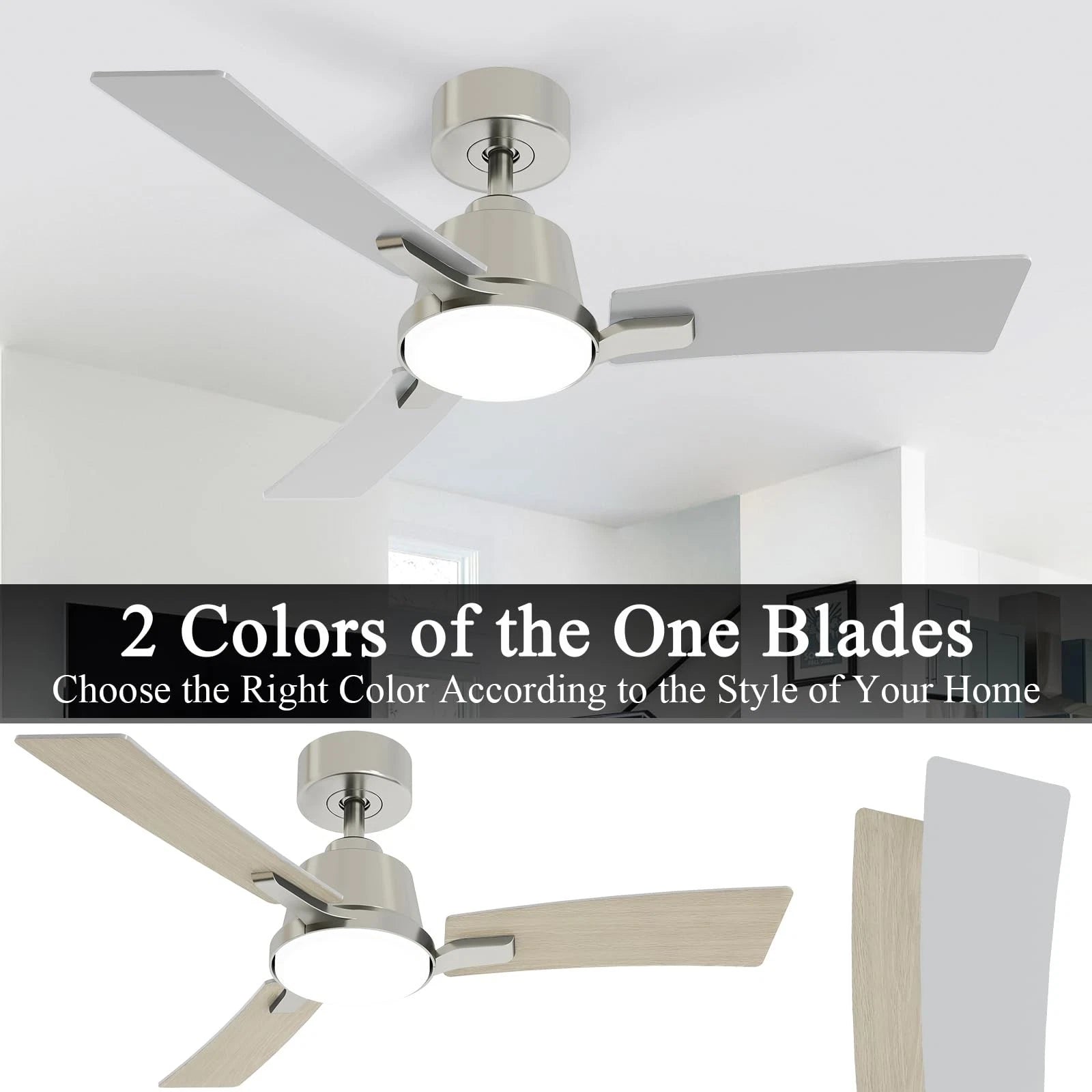 NEW Batqueen 42 Inch Ceiling Fans with Lights Brushed Nickel  Modern Flush