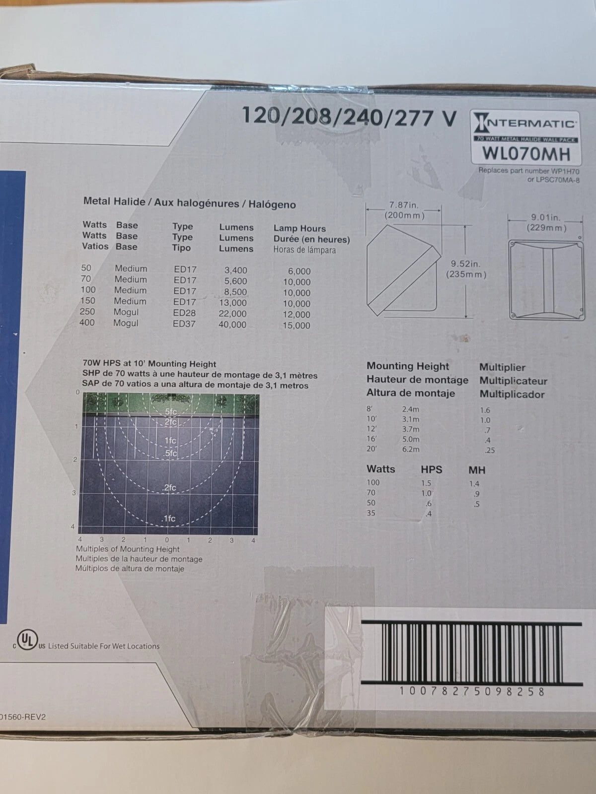 Intermatic RAB Lighting WP1GH70 70W Metal Halide Wallpack