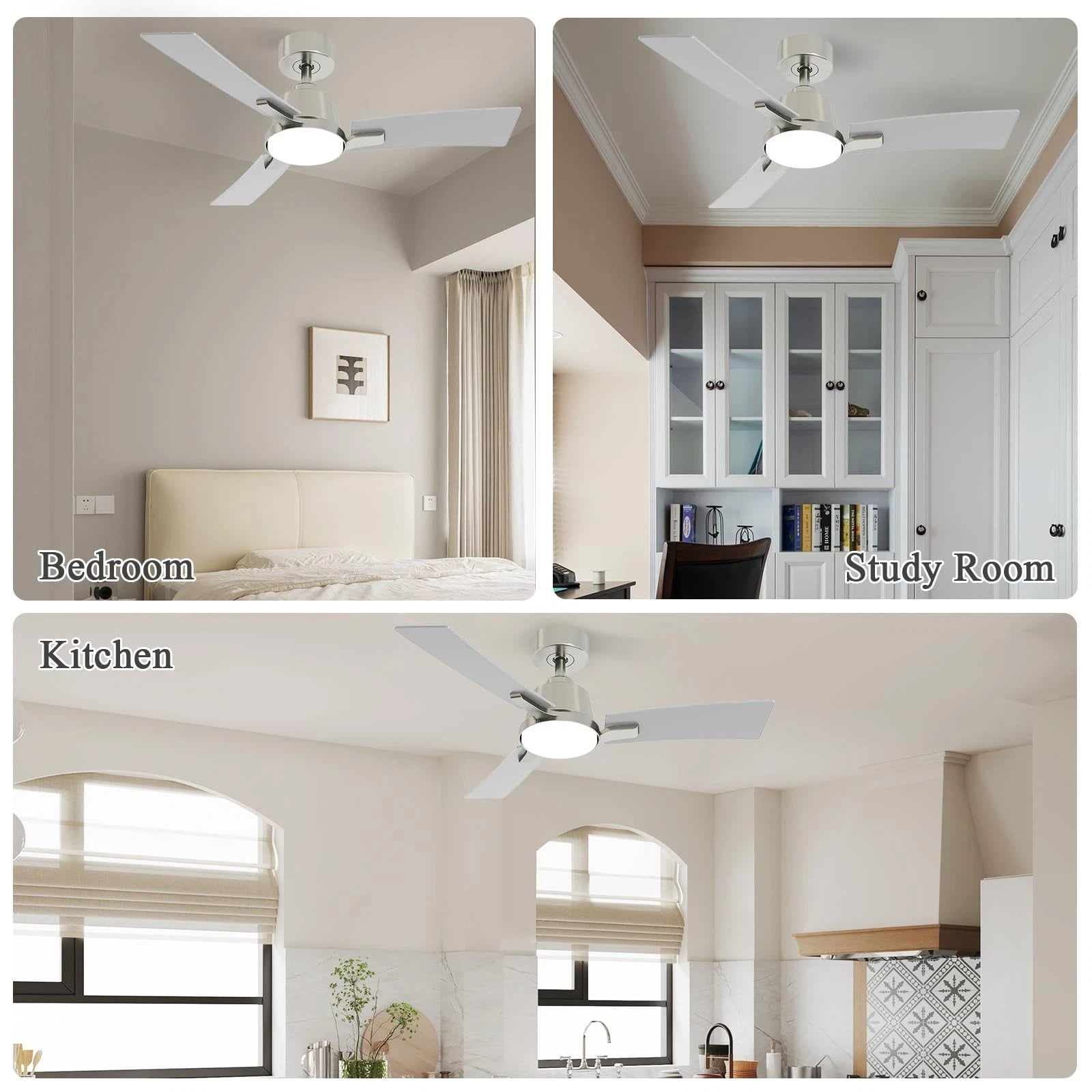 NEW Batqueen 42 Inch Ceiling Fans with Lights Brushed Nickel  Modern Flush