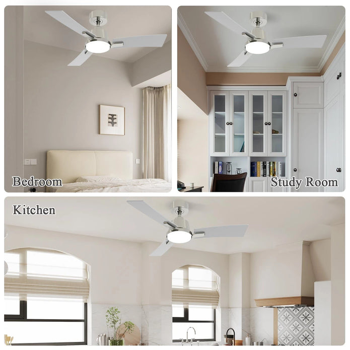 NEW Batqueen 42 Inch Ceiling Fans with Lights Brushed Nickel  Modern Flush