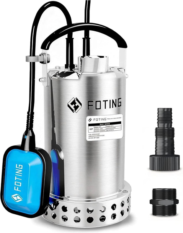Used /Excellent condition Foting Q90054R Stainless Steel Sump Pump w/ Automatic Float Switch 4600 GPH