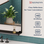 18x28 Inch Black Bathroom Mirror with Shelf, Rectangle Metal Bathroom Vanity Mirror with Storage