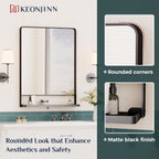 18x28 Inch Black Bathroom Mirror with Shelf, Rectangle Metal Bathroom Vanity Mirror with Storage