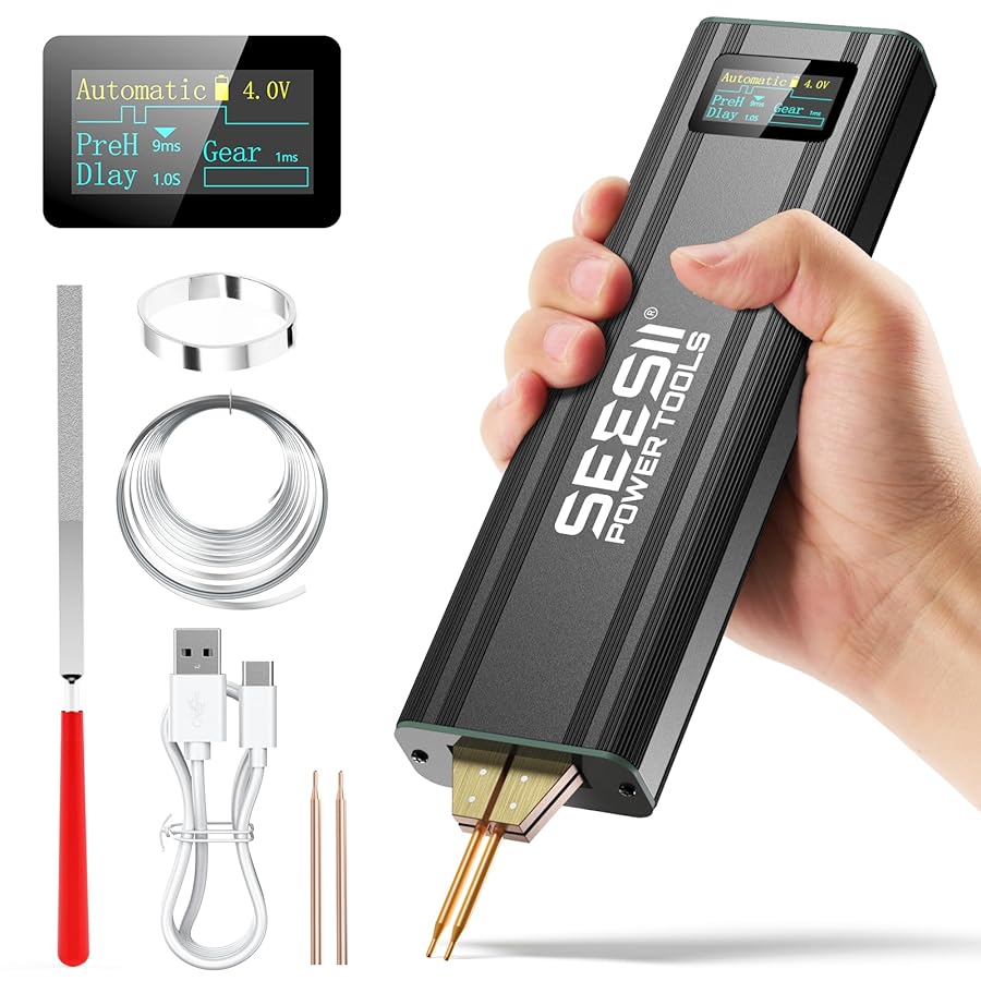 SeeSii Battery Spot Welder, Handheld Spot Welder with a Battery Tester for 0.1-0.25mm Nickel, Portable Spot Welding for 18650/lithium battery
