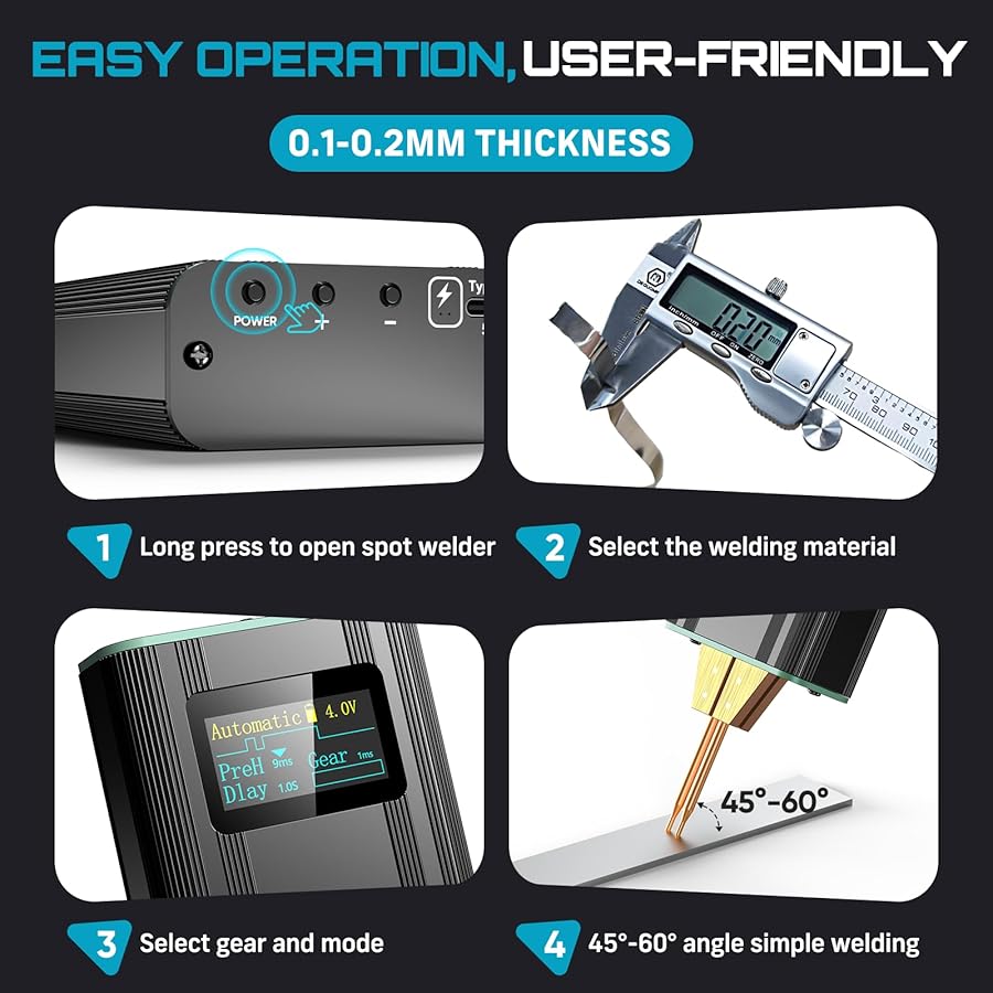 SeeSii Battery Spot Welder, Handheld Spot Welder with a Battery Tester for 0.1-0.25mm Nickel, Portable Spot Welding for 18650/lithium battery