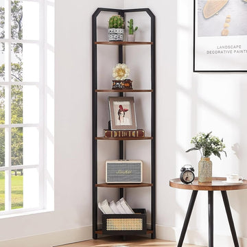 MNEETRUNG Corner Shelf, 5-Tier Industrial Corner Bookshelf with Metal Frame