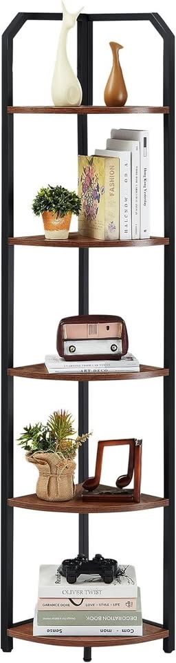 MNEETRUNG Corner Shelf, 5-Tier Industrial Corner Bookshelf with Metal Frame