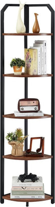 MNEETRUNG Corner Shelf, 5-Tier Industrial Corner Bookshelf with Metal Frame
