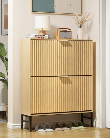 MIRICHY Shoe Cabinet, Fluted Shoe Cabinet Storage for Entryway with 2 Flip Drawers