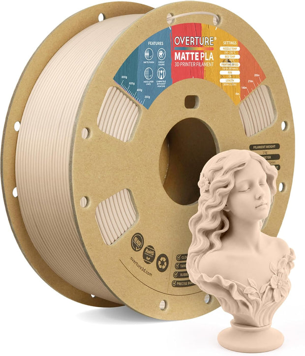 Case of 10 KG OVERTURE Matte PLA 3D Printer Filament 1.75mm, Matt Surface & Low Warping Filament 1kg Spool (2.2 lbs)
