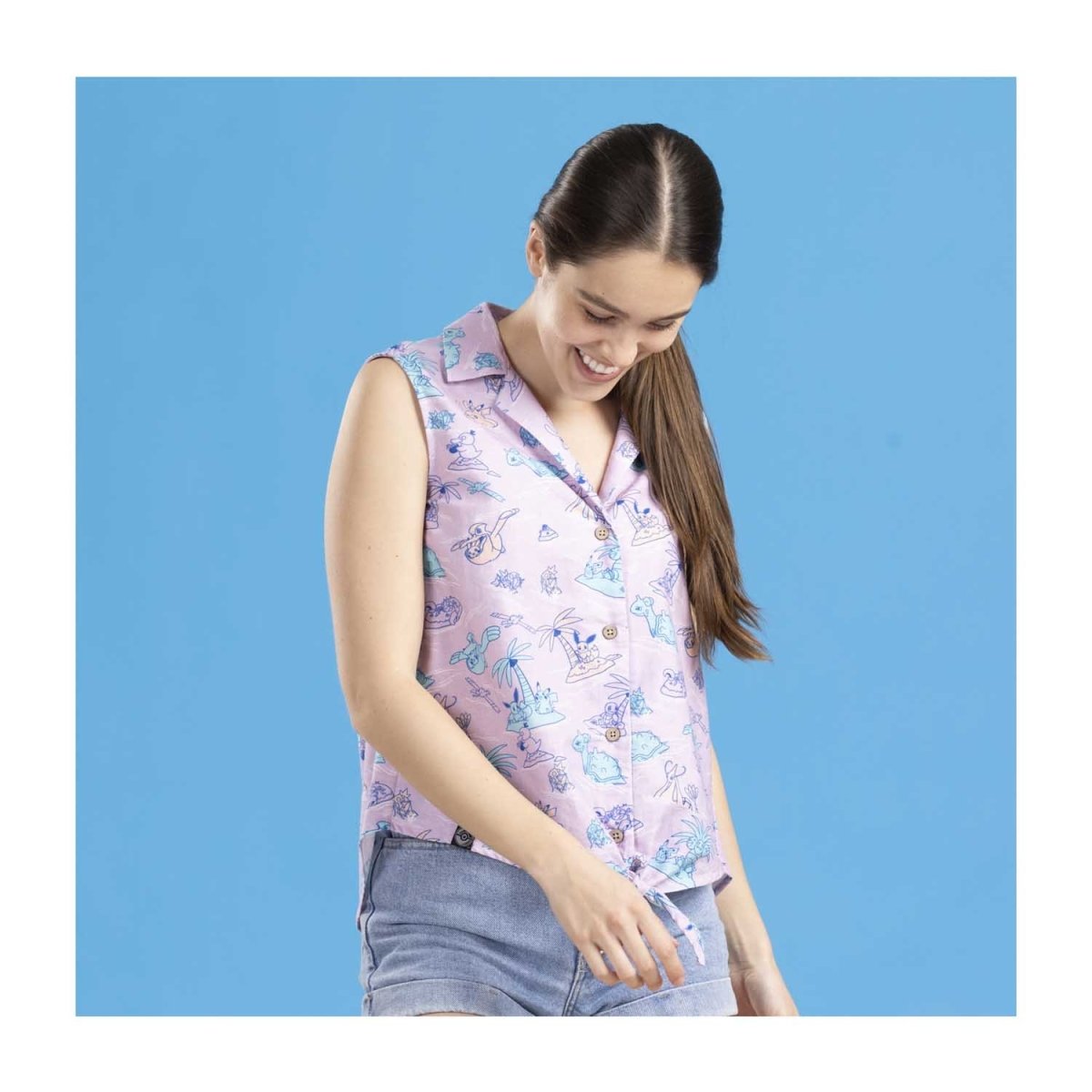 Pokémon Tropical Sunny Seas Purple Sleeveless Tropical Shirt - Women