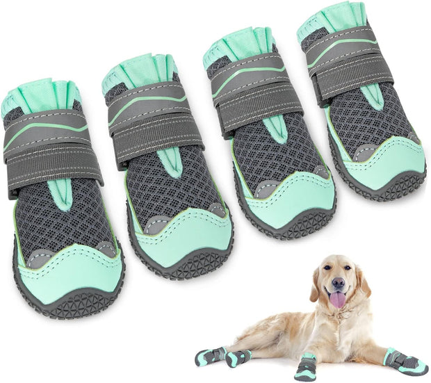 Dog Boots, Breathable Paw Protector Dogs Shoes, Dual Adjustable & Washable Non-Slip Dog Booties with Reflective Strip for Large Medium Small Dogs Injured Paws Walking Running Outdoor(#3, Green)