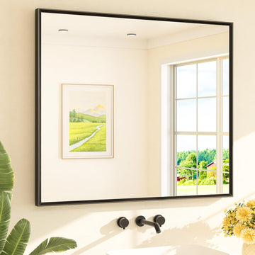 Matte Black Mirror 42 x 36 Beveled Rectangle Bathroom Vanity Mirror for Over Sink, Tempered Glass
