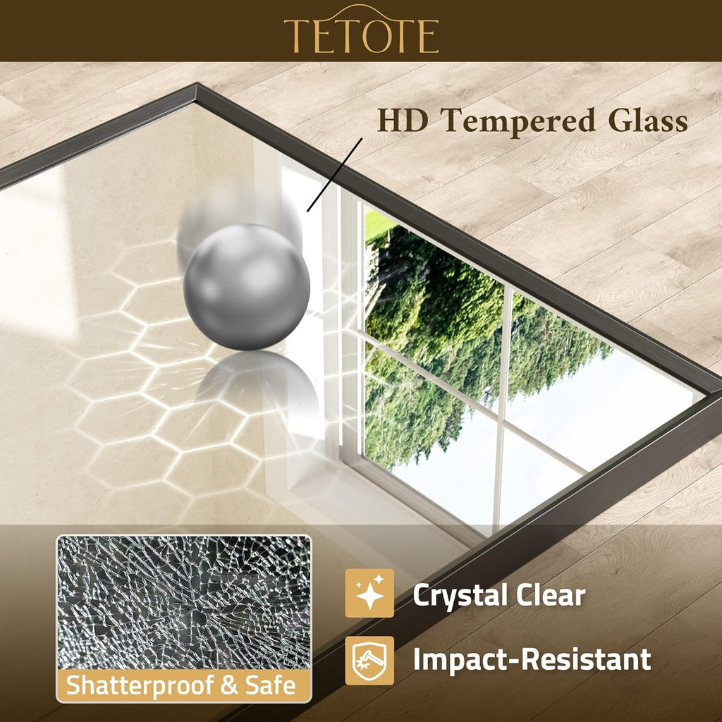 Matte Black Mirror 42 x 36 Beveled Rectangle Bathroom Vanity Mirror for Over Sink, Tempered Glass