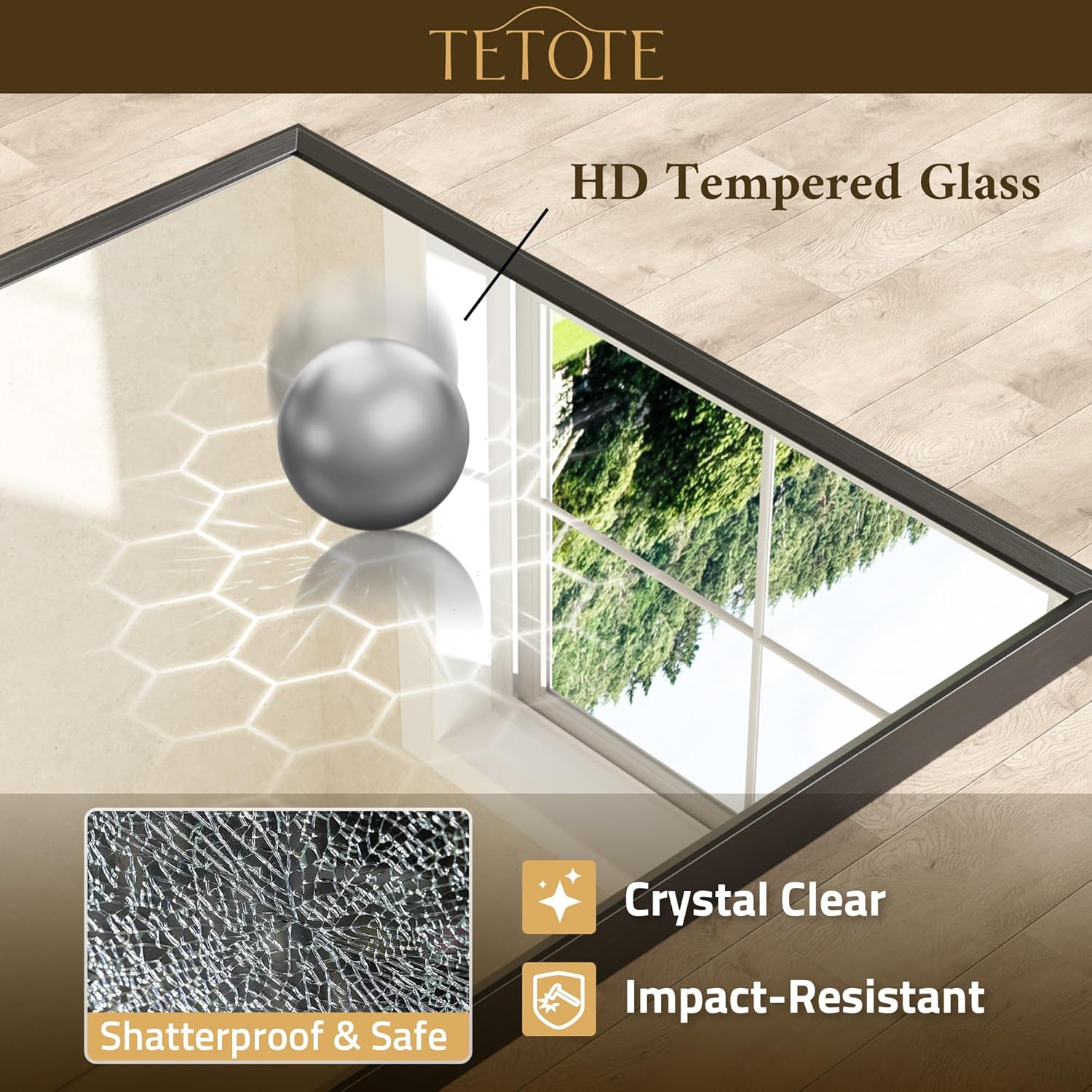 Matte Black Mirror 42 x 36 Beveled Rectangle Bathroom Vanity Mirror for Over Sink, Tempered Glass
