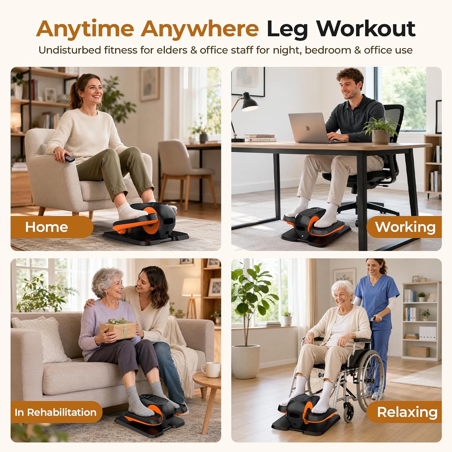 DEMO Under Desk Elliptical Machine - Electric Elliptical Exerciser with 3 Auto Modes, 12 Speed Levels & 30-Min Timer, Forward/Reverse Motion