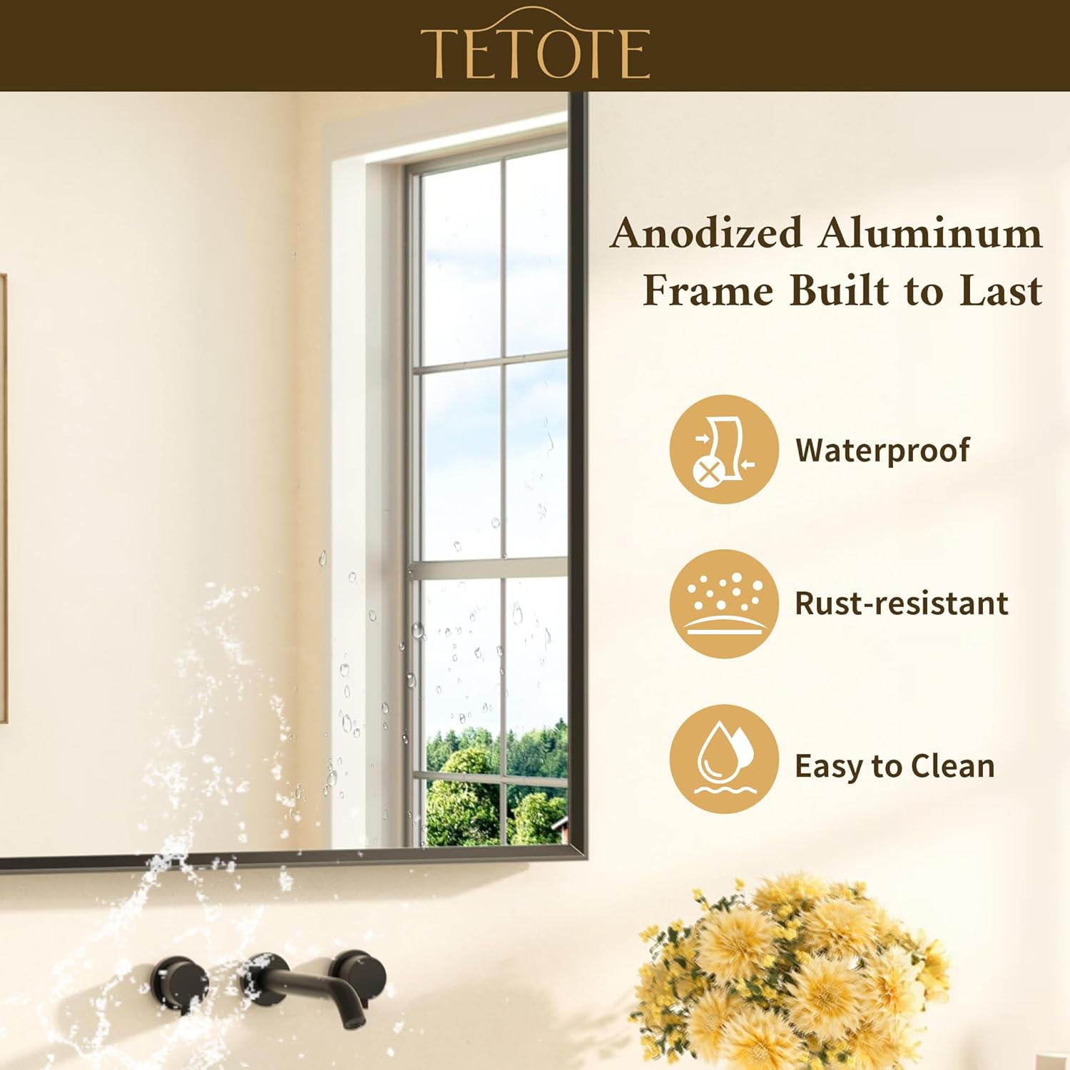 Matte Black Mirror 42 x 36 Beveled Rectangle Bathroom Vanity Mirror for Over Sink, Tempered Glass
