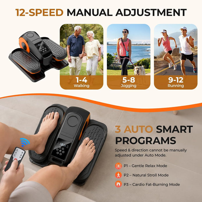 DEMO Under Desk Elliptical Machine - Electric Elliptical Exerciser with 3 Auto Modes, 12 Speed Levels & 30-Min Timer, Forward/Reverse Motion