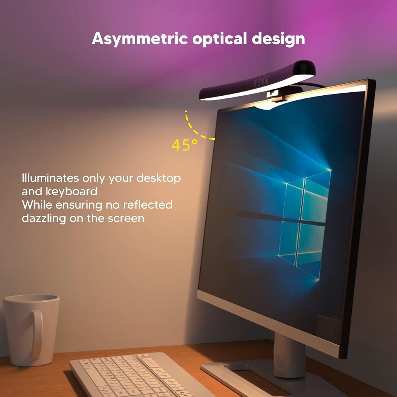 Curved Monitor Light Bar, LED Computer Lamp With Touch Dimming, 3 Color Temp Modes & 7 RGB Adjustable Colors