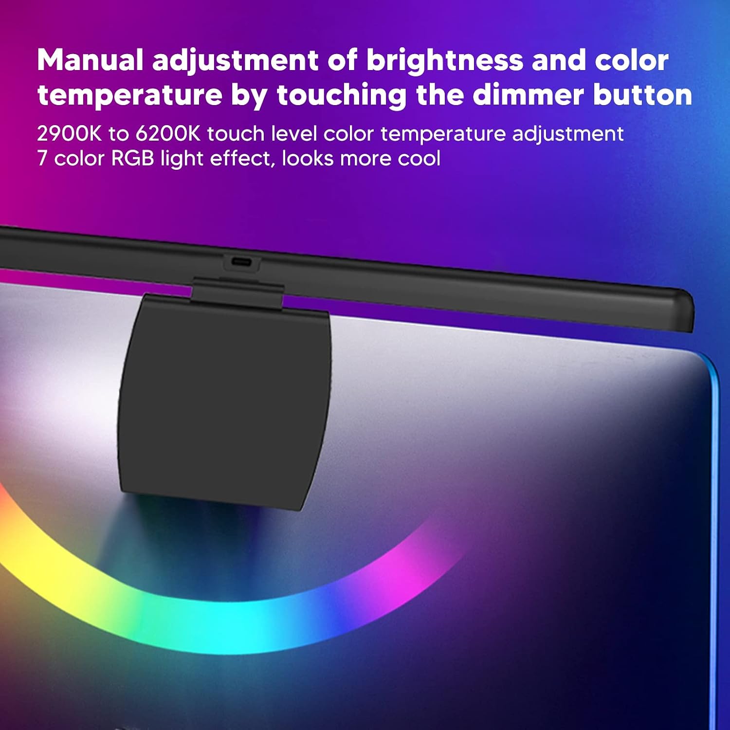 Curved Monitor Light Bar, LED Computer Lamp With Touch Dimming, 3 Color Temp Modes & 7 RGB Adjustable Colors